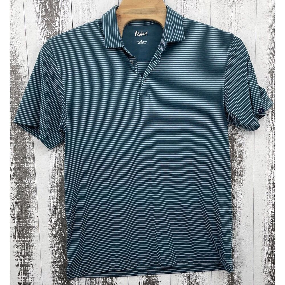 Oxford Golf Polo Shirt Mens Large Blue Striped Moisture‎ Wicking Performance